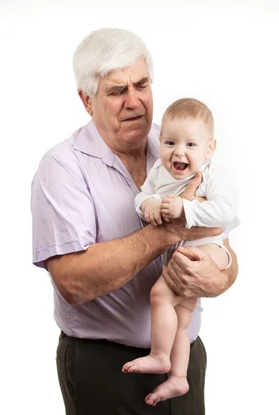Portrait of a mature grandfather holding grandson — Stock Photo, Image