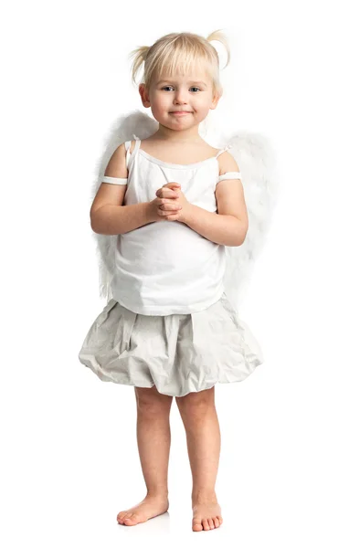 Cute little girl with angel wings over white Royalty Free Stock Images