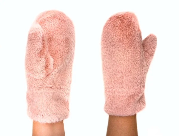Rękawiczki Noszone Kobiecej Dłoni Izolowany Obraz Białym Tle — Zdjęcie stockowe