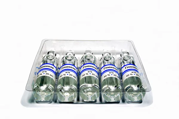 El conjunto de ampollas con solución de glucosa Imágenes de stock libres de derechos