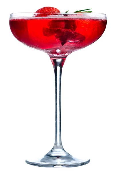 冰冻草莓 戴奎里酒鸡尾酒 冷冰冰的草莓玛嘉莉酒或戴基里鸡尾酒 背景为白色 夏季饮料概念与草莓 戴奎里在玛格丽塔眼镜 — 图库照片