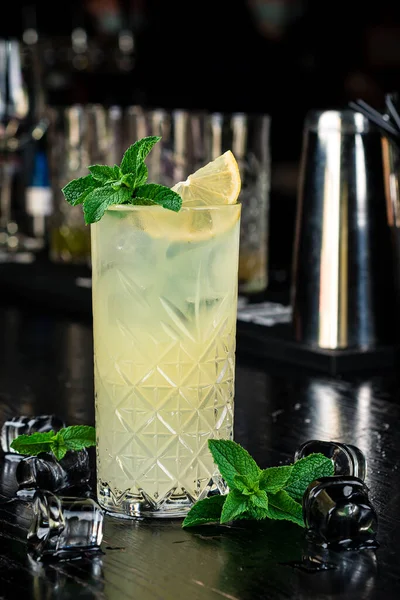 Menyegarkan Non Alkohol Koktail Limun Dengan Irisan Lemon Dan Mint — Stok Foto