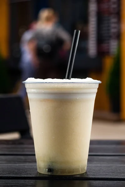 Pina Colada Cocktail Take Away Plastic Cup Straw Pina Colada — Stok Foto