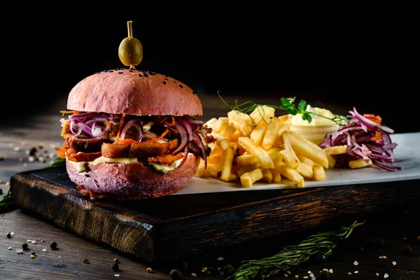 Klasická Sada Hamburgerů Bramborami Omáčkou Sada Hamburgerů Hranolkama Kečupem Velké — Stock fotografie