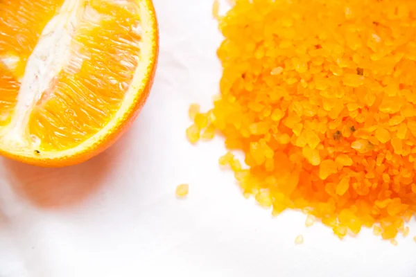 Orange and orange anti-cellulite salt for bath — Stock Photo, Image