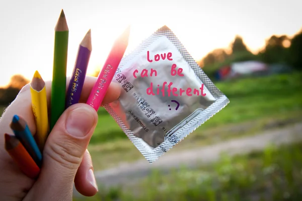 Bright funny picture of a condom — Stock Photo, Image