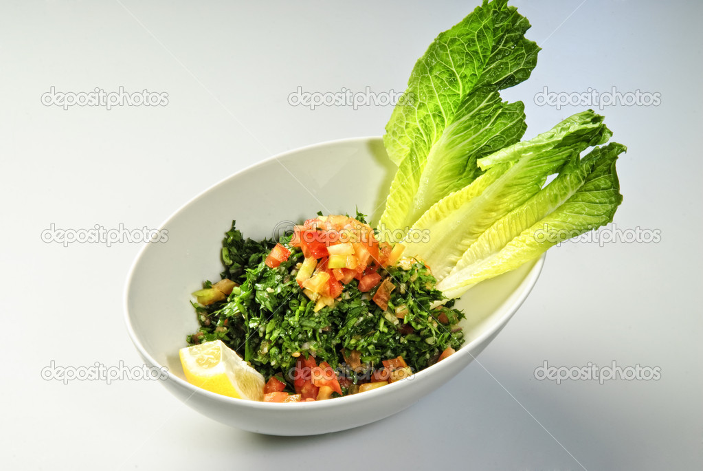 Plate of traditional Arabic salad tabbouleh