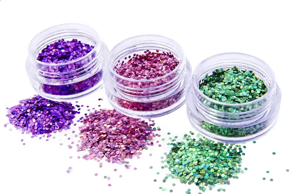 Foto van drie verschillende soorten nagel glitters Rechtenvrije Stockfoto's