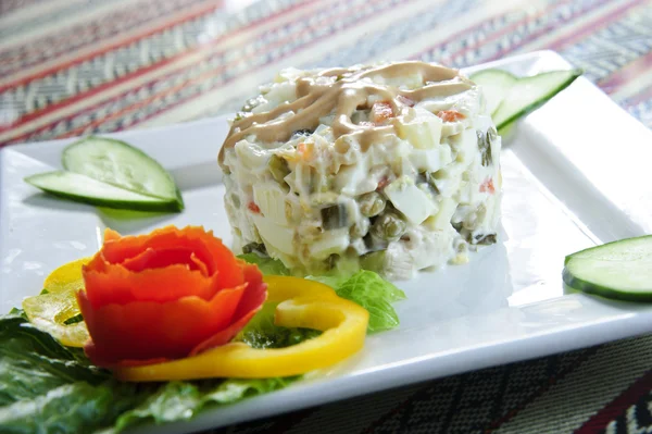 Plate of Salad Olivier Russian traditional salad — Stock Photo, Image