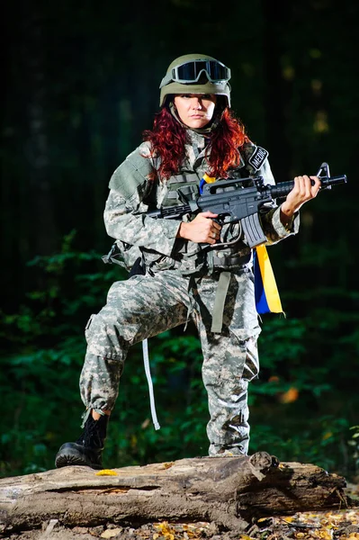 Ukranian Female Soldier Forest — Stock Photo, Image