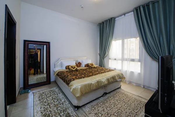 Cozy Studio Apartment Design Bedroom Living Space Hotel Room Panoramic — Zdjęcie stockowe
