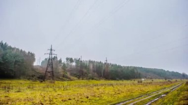 Kırsal bölge, gri gökyüzünün altında yalnız yol..