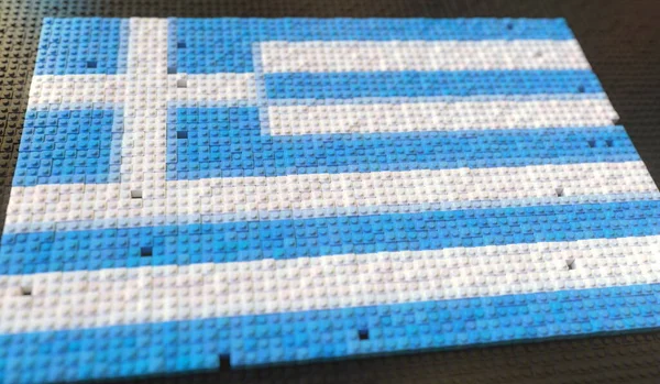 Bandera de Grecia hecha con bloques de juguete de plástico, representación conceptual 3d — Foto de Stock