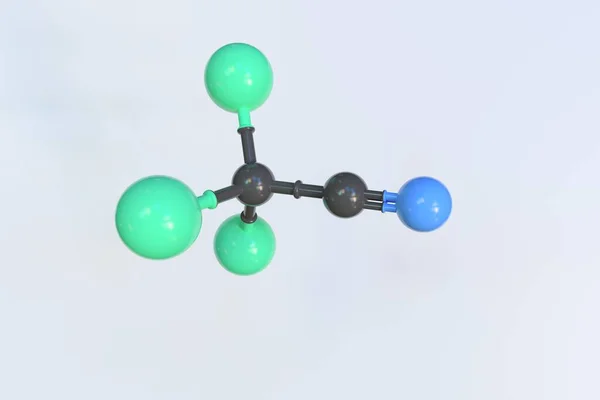 三氯乙腈分子由球制成，科学的分子模型。3D渲染 — 图库照片