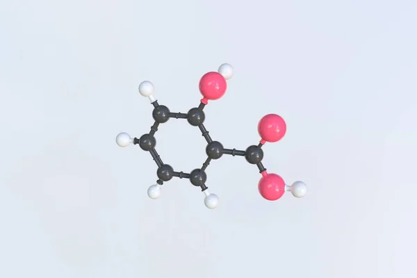 Molecola di acido salicilico. Modello molecolare isolato. Rendering 3D — Foto Stock