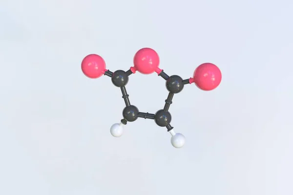 马来酸酐分子由球制成，分离分子模型。3D渲染 — 图库照片