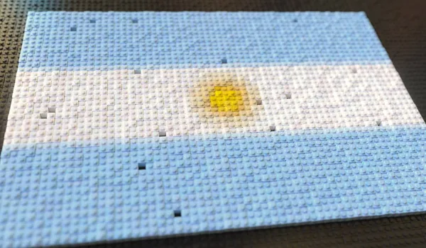 Игрушечные кирпичи образуют флаг Аргентины, концептуальный 3D рендеринг — стоковое фото