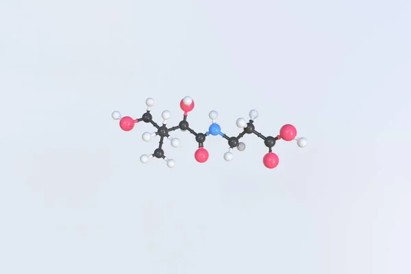 Molekula vitaminu b5 vyrobená z kuliček, vědecký molekulární model. 3D vykreslování — Stock fotografie