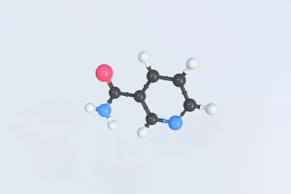 Молекула витамина b3, сделанная из шариков, изолированная молекулярная модель. 3D рендеринг — стоковое фото