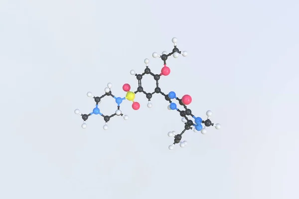 Molekula sildenafilu vyrobená z kuliček, vědecký molekulární model. 3D vykreslování — Stock fotografie