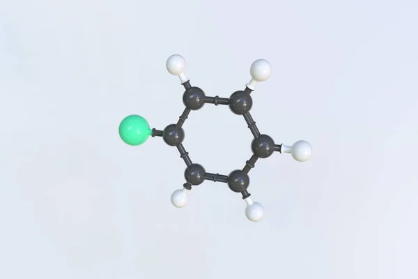 Molecule of fluorobenzene, isolated molecular model. 3D rendering — Stock Photo, Image