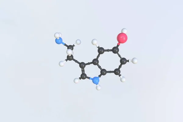 Molecule of 5-hydroxytryptamine, isolated molecular model. 3D rendering — Stock Photo, Image