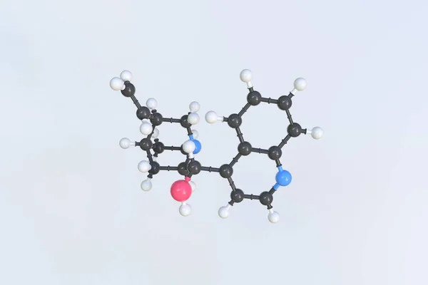 Cinchoninová molekula vyrobená z kuliček, izolovaný molekulární model. 3D vykreslování — Stock fotografie