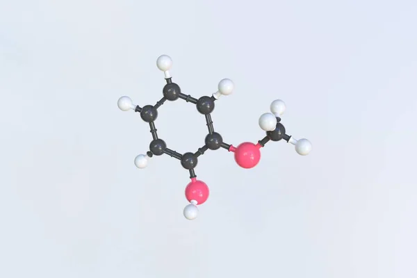 Molekül von Guaiacol, isoliertes molekulares Modell. 3D-Rendering — Stockfoto