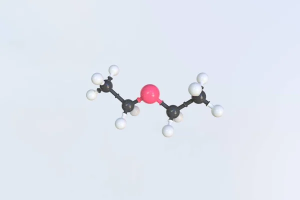 Dietil-éter molekula, izolált molekuláris modell. 3D renderelés — Stock Fotó