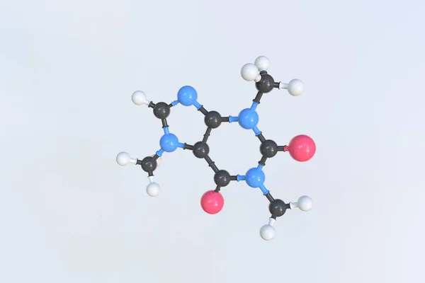 カフェイン分子。分離分子モデル。3Dレンダリング — ストック写真