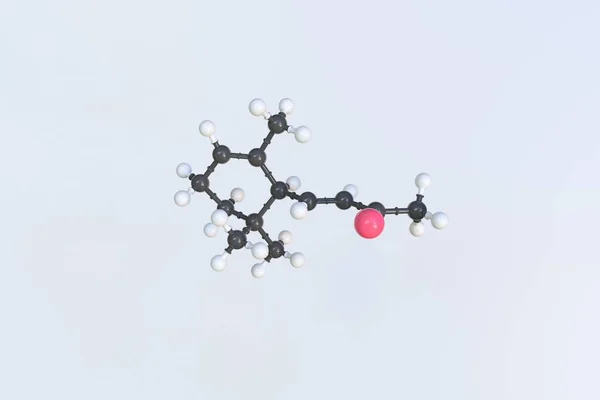 Молекула ионона, сделанная из шаров, изолированная молекулярная модель. 3D рендеринг — стоковое фото