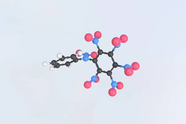 Hexanitrodiphenylamine molecule, scientific molecular model, looping 3d animation — Stock Photo, Image