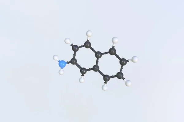 2-naphtilamin molekülü. İzole edilmiş moleküler model. 3B görüntüleme — Stok fotoğraf