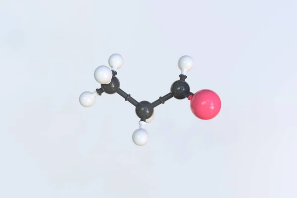 Propionaldehyde molecuul gemaakt met ballen, geïsoleerd moleculair model. 3D-weergave — Stockfoto