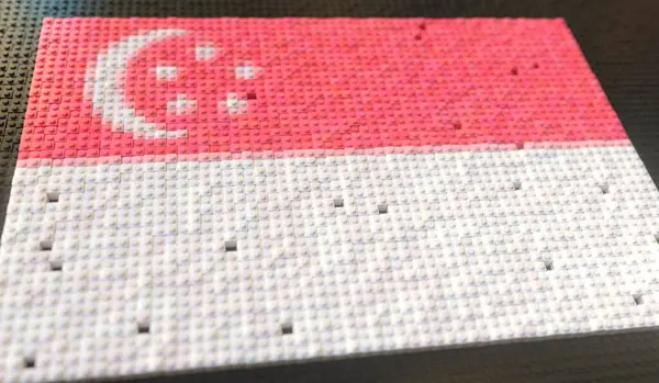 Bandeira de Singapura feita com blocos de brinquedo de plástico, conceitual 3d renderização — Fotografia de Stock