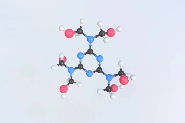 Molécula de hexetilolmelamina, modelo molecular isolado. Renderização 3D — Fotografia de Stock