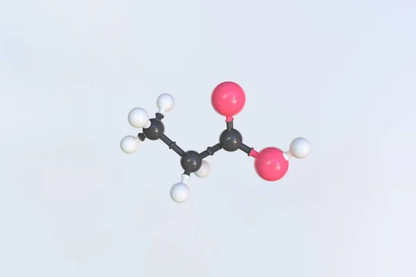 Propansäure-Molekül aus Kugeln, wissenschaftliches Molekularmodell. 3D-Rendering — Stockfoto