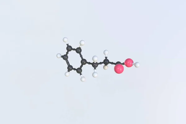 Hydrocinnamic acid molecule, isolated molecular model. 3D rendering — Stock Photo, Image