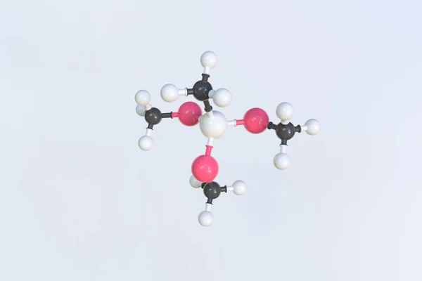 Molekuła metylotrimetoksysilanu, izolowany model molekularny. Renderowanie 3D — Zdjęcie stockowe
