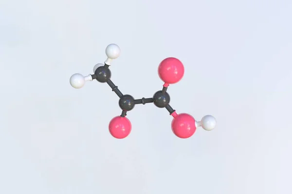 Molekuła kwasu pirogronowego, izolowany model molekularny. Renderowanie 3D — Zdjęcie stockowe
