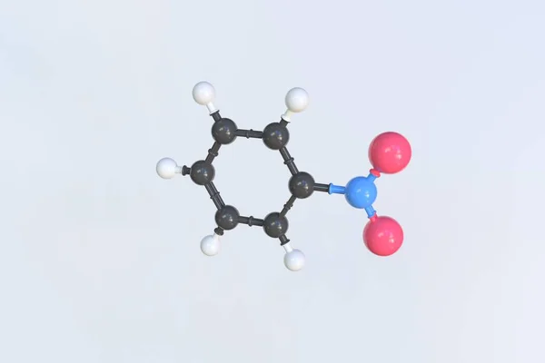 Nitrobenzene molecule, isolated molecular model. 3D rendering — Stock Photo, Image