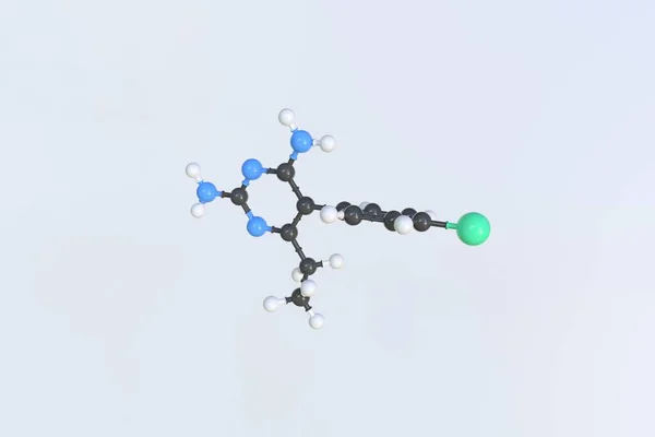 Molekula pyrimethaminu. Izolovaný molekulární model. 3D vykreslování — Stock fotografie