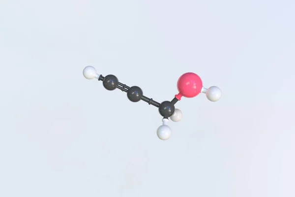 Cząsteczka alkoholu propargilowego, odizolowany model molekularny. Renderowanie 3D — Zdjęcie stockowe