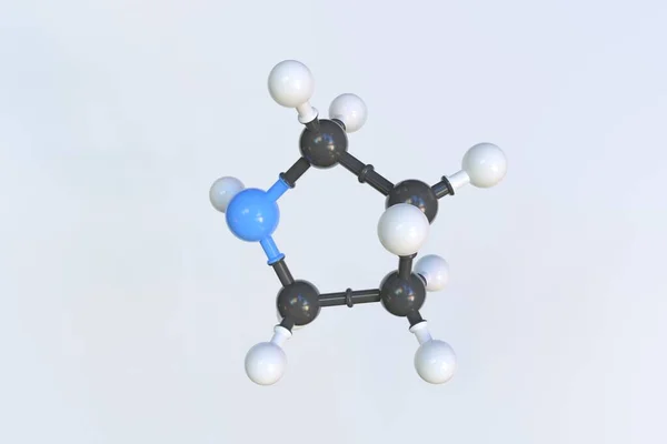 Pyrrolidin-Molekül, wissenschaftliches Molekularmodell, 3D-Animation — Stockfoto