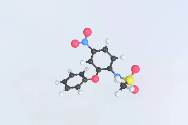 Molekula nimesulidu, izolovaný molekulární model. 3D vykreslování — Stock fotografie