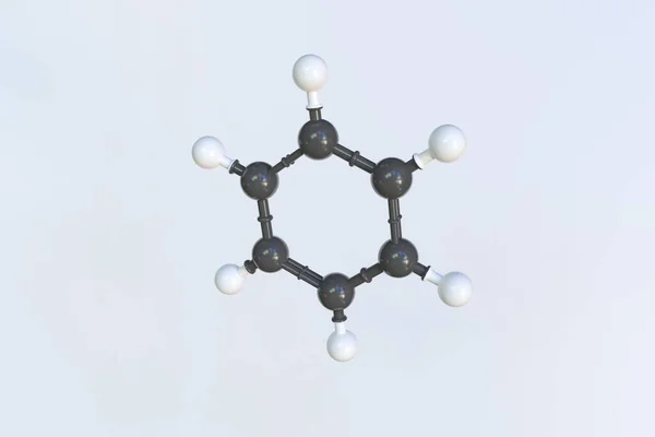 Molecule of benzene, isolated molecular model. 3D rendering — Stock Photo, Image