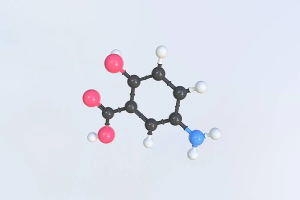 5-aminosalicylzuurmolecuul, geïsoleerd moleculair model. 3D-weergave — Stockfoto