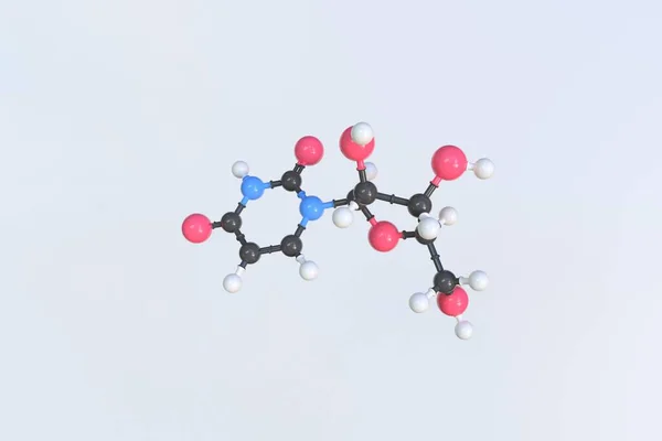 Molekula uridinu, izolovaný molekulární model. 3D vykreslování — Stock fotografie