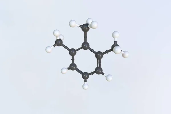 Trimetilbenzen molekülü, izole edilmiş moleküler model. 3B görüntüleme — Stok fotoğraf