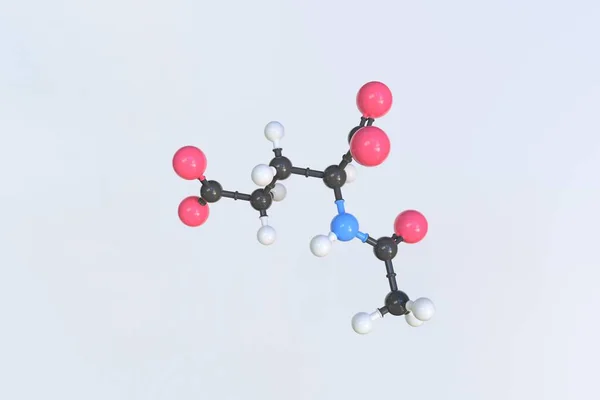 Cząsteczka N-acetyloglutaminianu wykonana z kulek, izolowany model molekularny. Renderowanie 3D — Zdjęcie stockowe